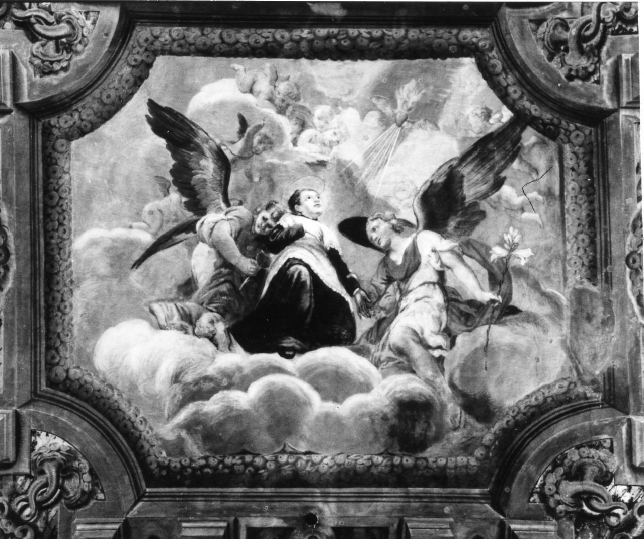 San Luigi Gonzaga in gloria (decorazione pittorica, elemento d'insieme) di Caula Sigismondo, Sansone Sebastiano (sec. XVII)