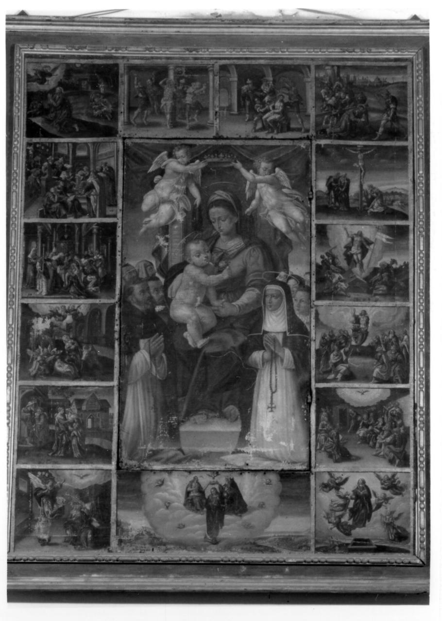 Madonna del Rosario con San Domenico e Santa Caterina da Siena (dipinto) di Magnanini Ascanio, Magnanini Pellegrino (secc. XVI/ XVII)