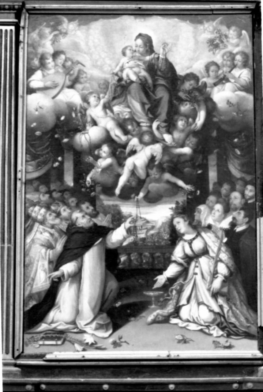 Madonna del Rosario con S. Domenico, S. Lucia e committenti (dipinto) - ambito emiliano (seconda metà sec. XVI)