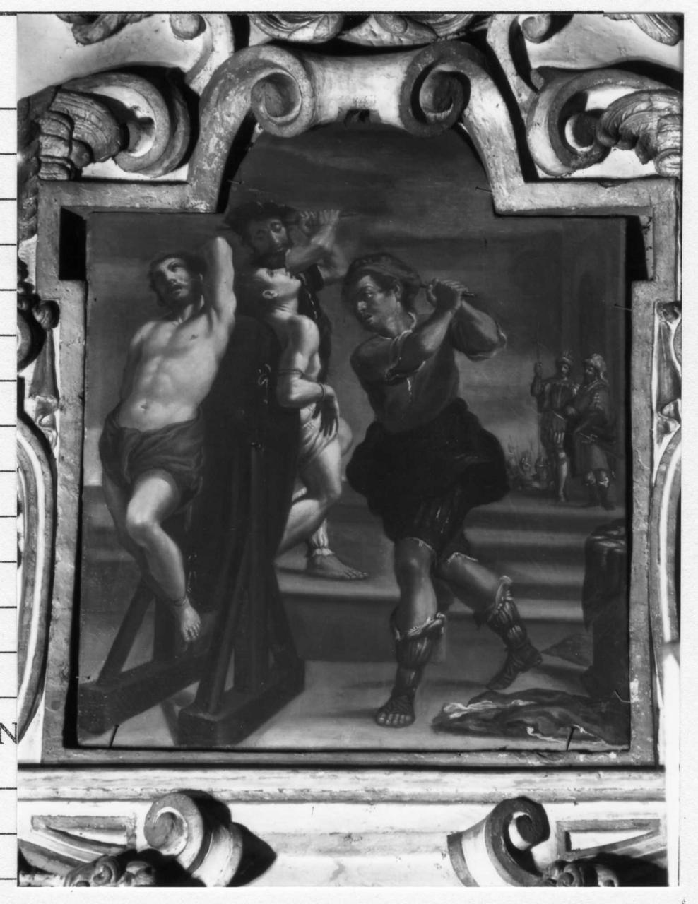 San Crispino e San Crispiniano percossi dai carnefici (dipinto, elemento d'insieme) di Desani Pietro (sec. XVII)