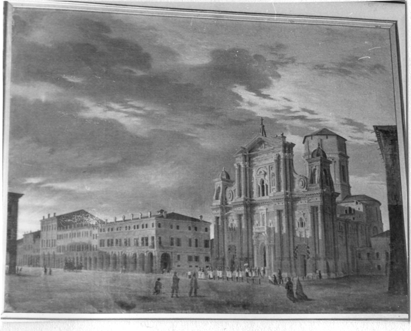 veduta del Duomo di Carpi e della contrada di Borgonovo (dipinto) di Rossi Claudio (prima metà sec. XIX)