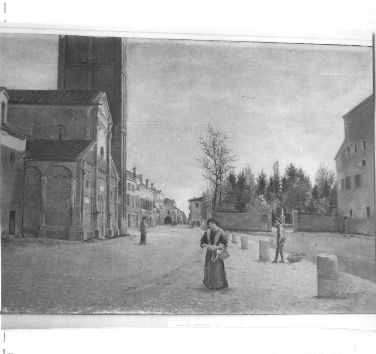 piazza del gioco del pallone di Carpi (dipinto) di Messori Orfeo (sec. XIX)