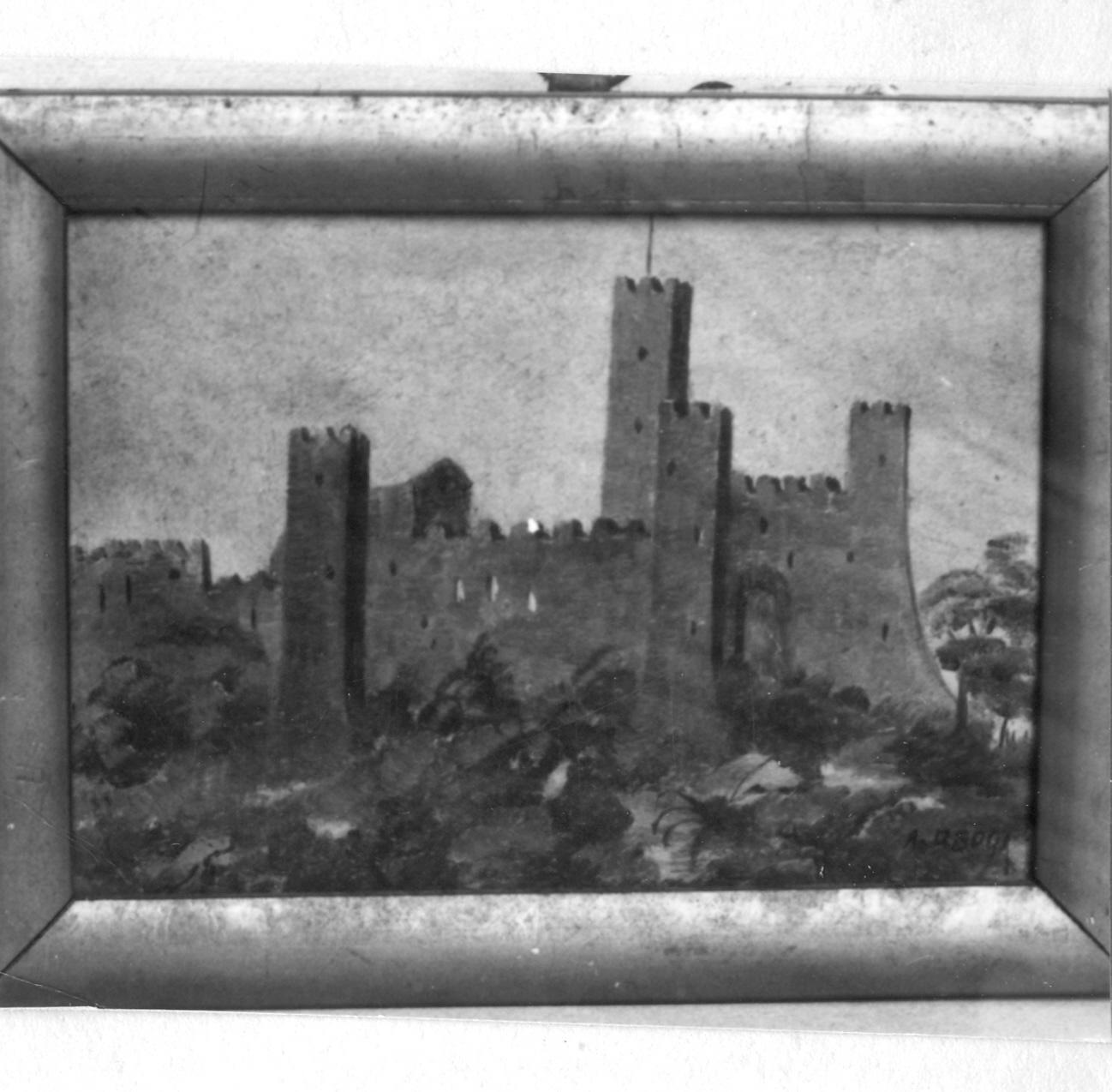 paesaggio con castello (dipinto) di Brogi Antonio (sec. XX)