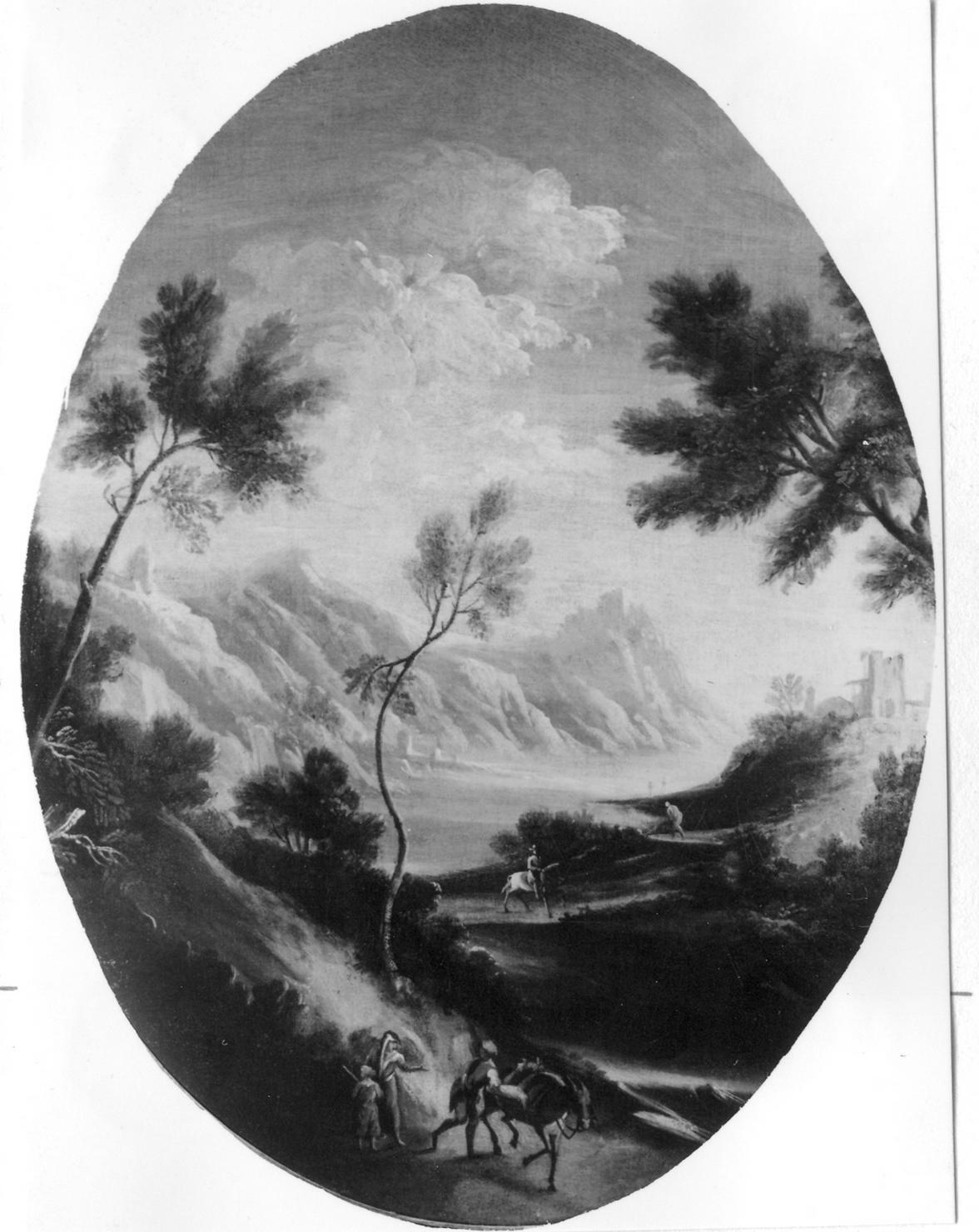 paesaggio con viandanti e asinello (dipinto) di Crespi Andrea (attribuito) (prima metà sec. XVIII)