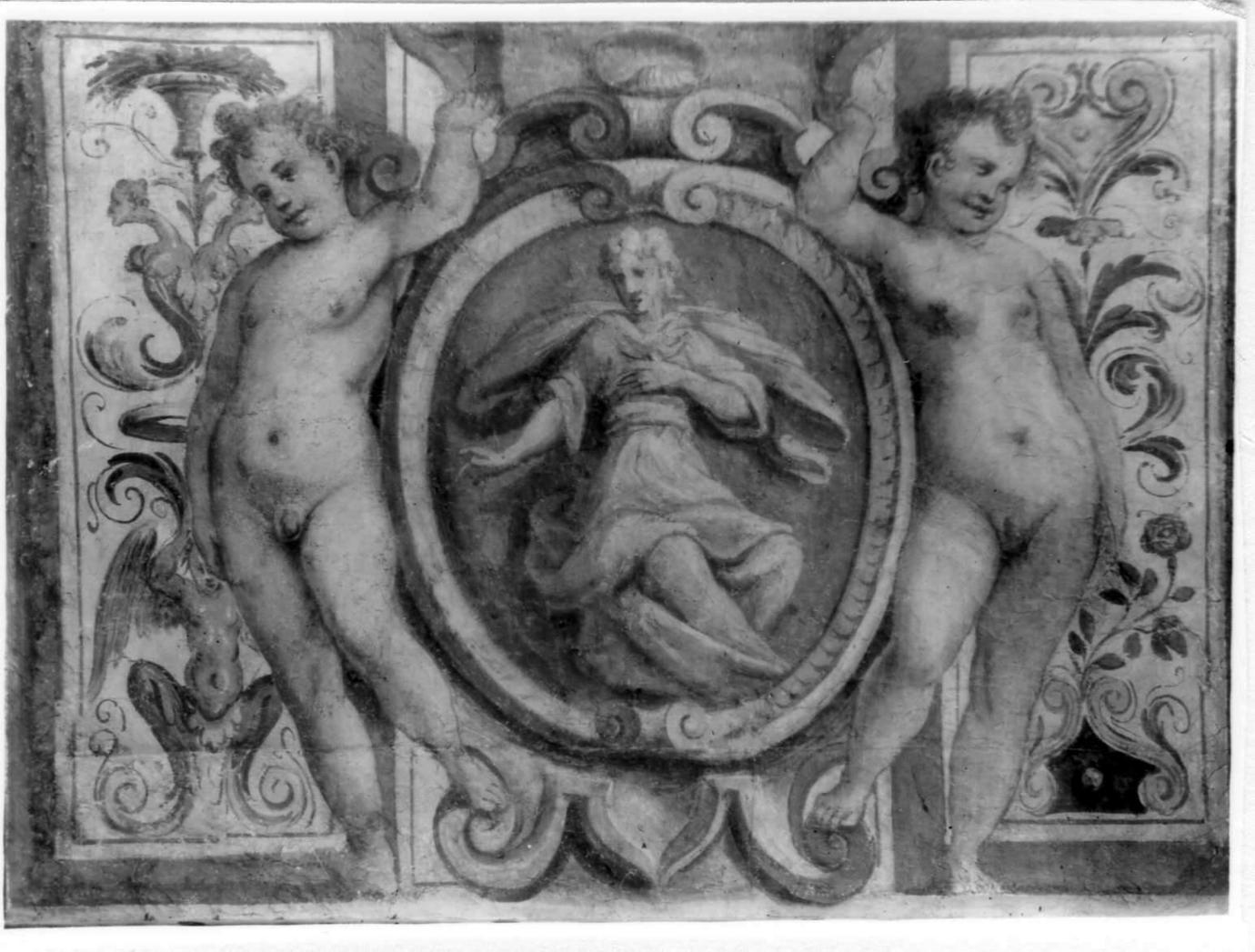 medaglione tra putti (dipinto, elemento d'insieme) di Orsi Lelio (sec. XVI)