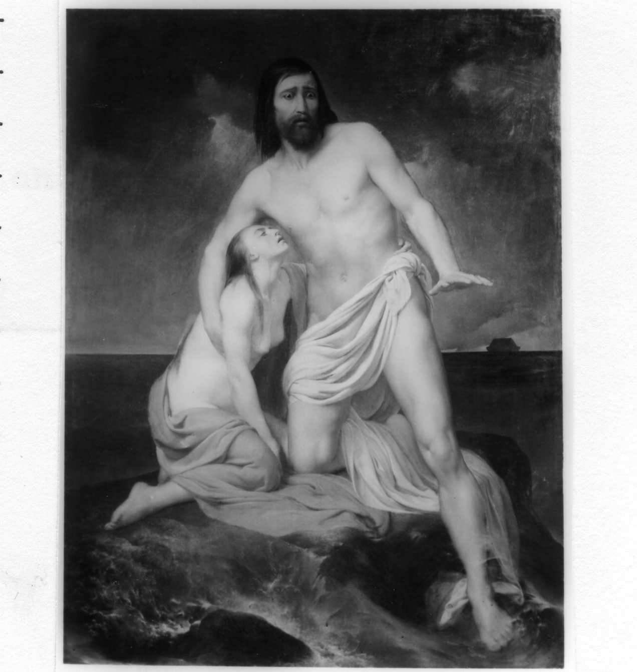 uomo stringe a sé una donna (dipinto) di Chierici Alfonso (sec. XIX)