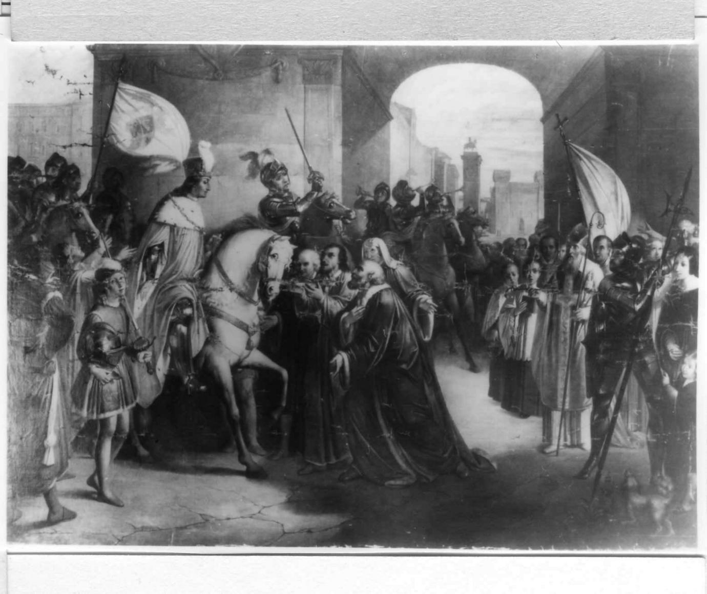 entrata di Borso d'Este a Ferrara (dipinto) di Rossi Bernardino (metà sec. XIX)