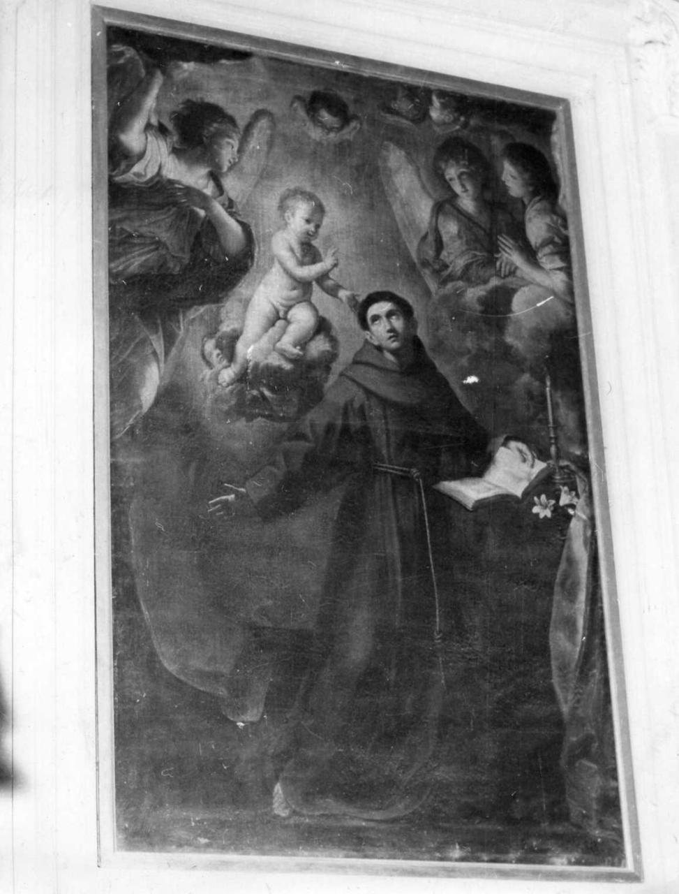 Sant'Antonio da Padova ha la visione di Gesù Bambino (dipinto) di Sirani Giovanni Andrea (attribuito) (prima metà sec. XVII)