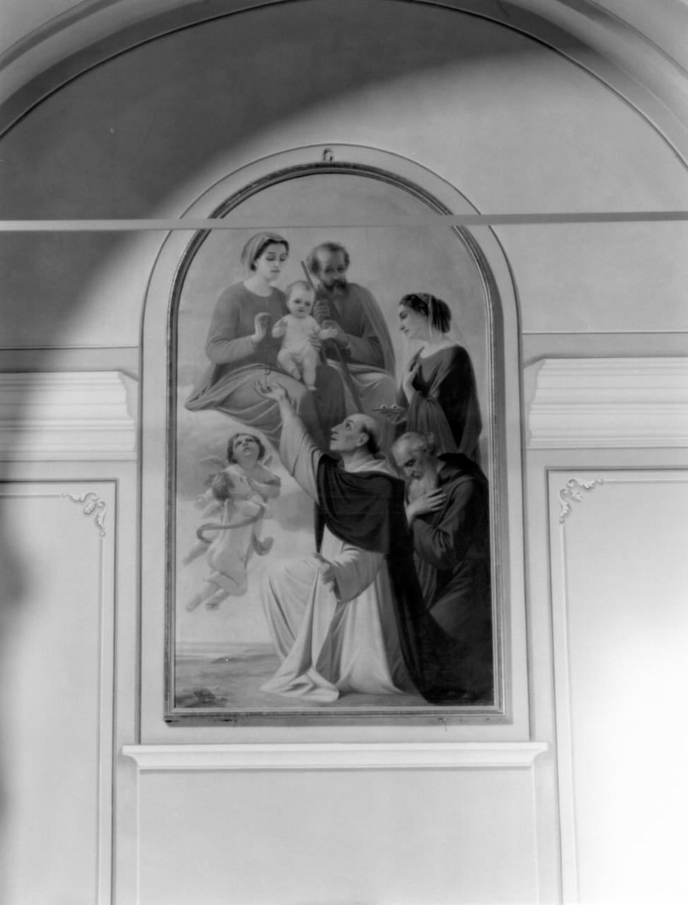 Sacra Famiglia con i Santi Domenico, Antonio Abate e Lucia (dipinto) di Mundici Geminiano (sec. XIX)