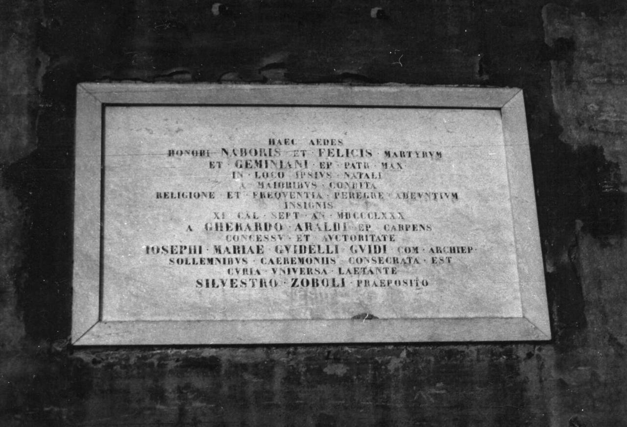 lapide celebrativa - bottega modenese (ultimo quarto sec. XIX)