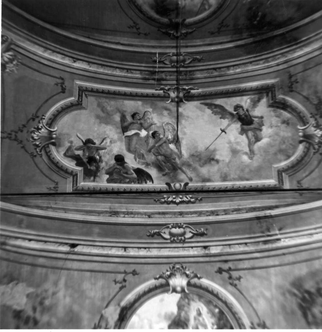 San Michele Arcangelo scaccia gli angeli ribelli dal paradiso (dipinto) di Cappelli Evaristo (inizio sec. XX)