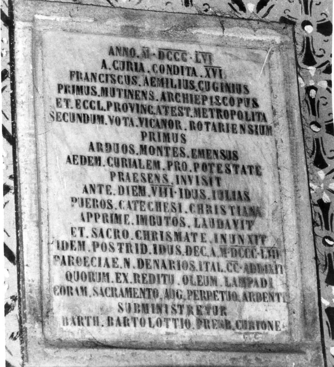 lapide commemorativa - bottega modenese (metà sec. XIX)