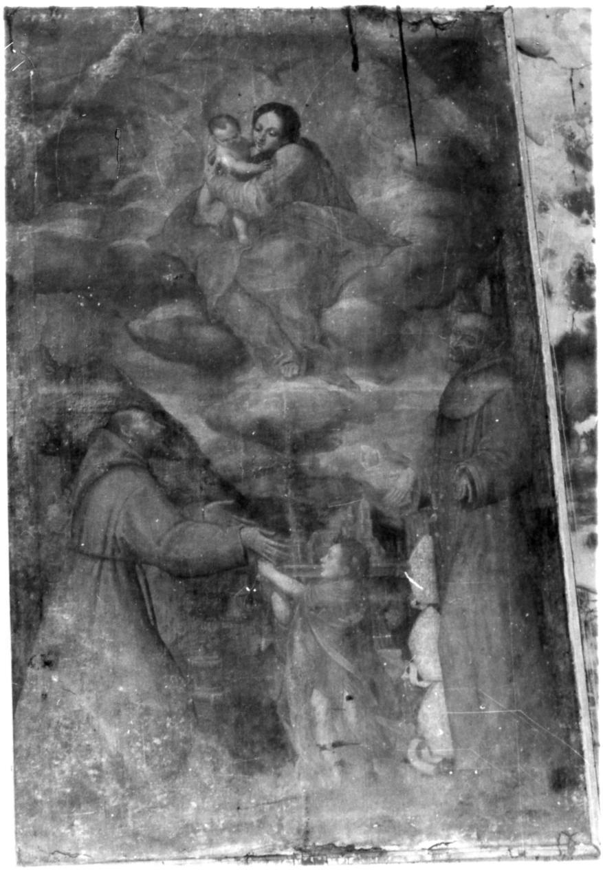 Madonna con Bambino, due frati e un giovinetto (dipinto) - ambito emiliano (sec. XVIII)