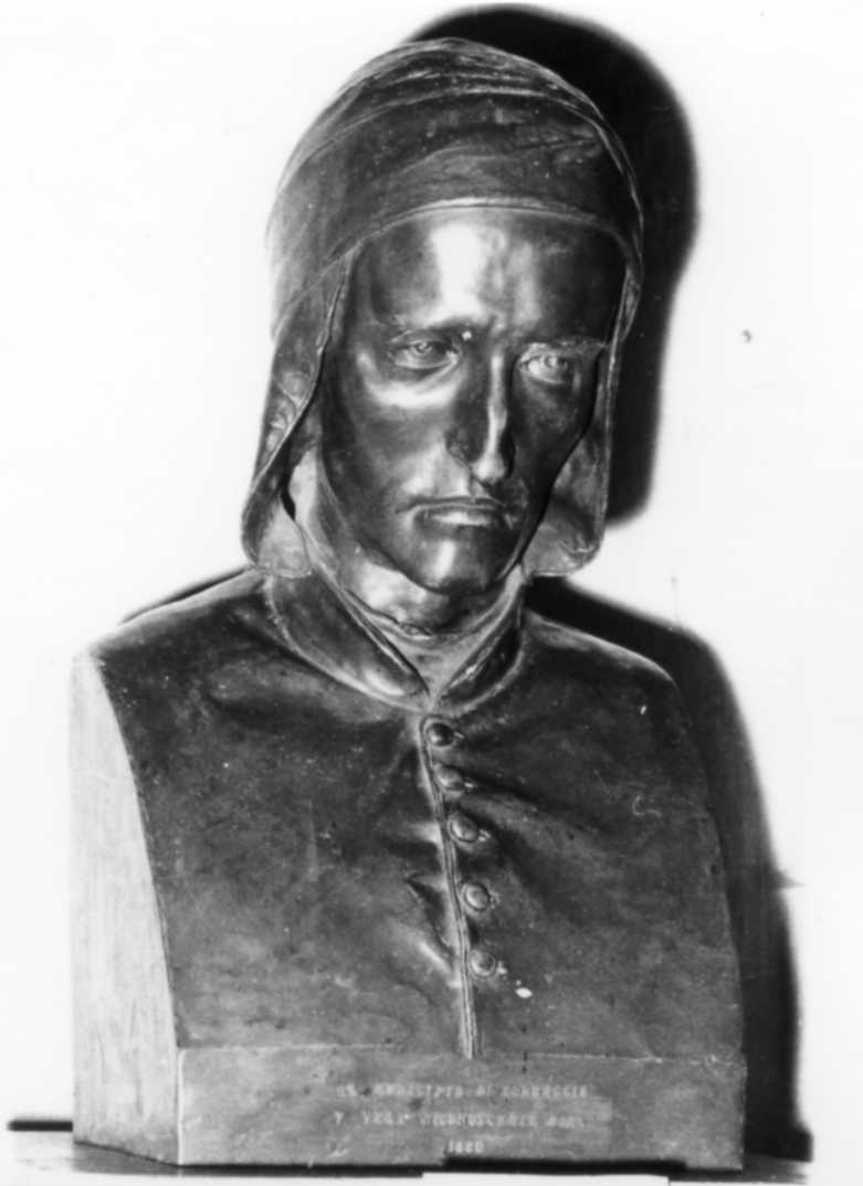 busto ritratto di Dante Alighieri (scultura) di Vela Vincenzo (seconda metà sec. XIX)