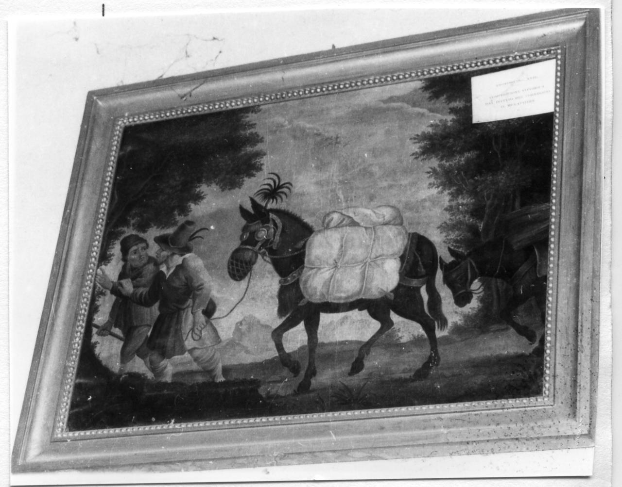 paesaggio con contadini e asini (dipinto) - ambito reggiano (fine sec. XVII)