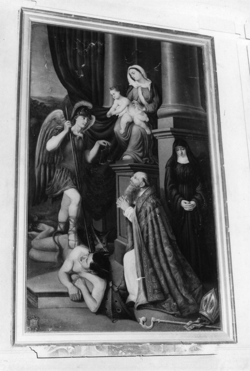 Madonna in trono con Arcangelo Michele e due Santi (dipinto) di Amadei Gaetano detto Amadè (sec. XIX)