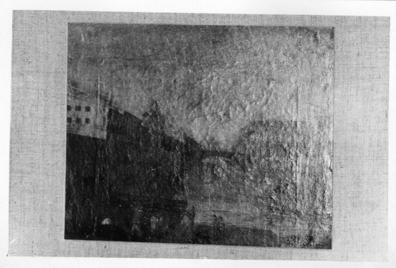 Il Panaro con il ponte e la torre dell'orologio di Finale Emilia (dipinto) - ambito modenese (inizio sec. XIX)