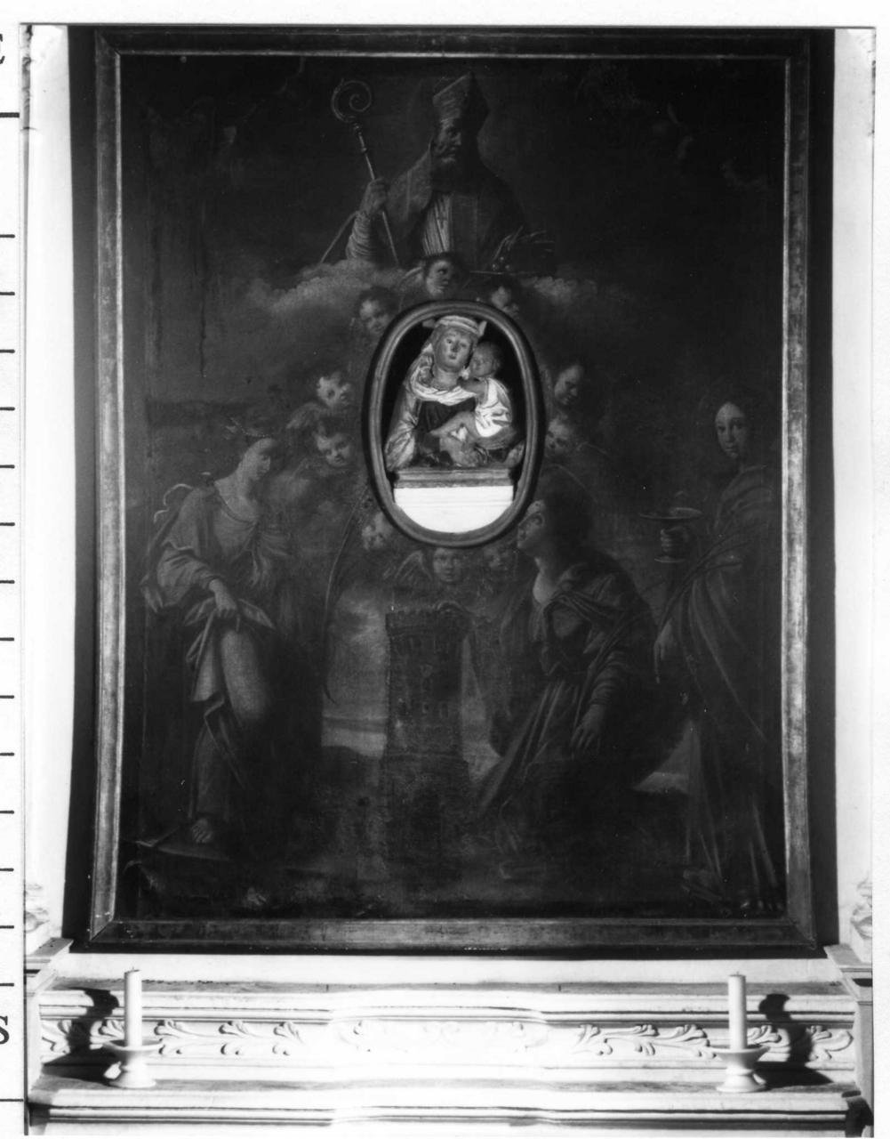 San Nicola di Bari, Santa Caterina d'Alessandria, Santa Barbara e Santa Lucia (dipinto) - ambito emiliano (fine sec. XVII)