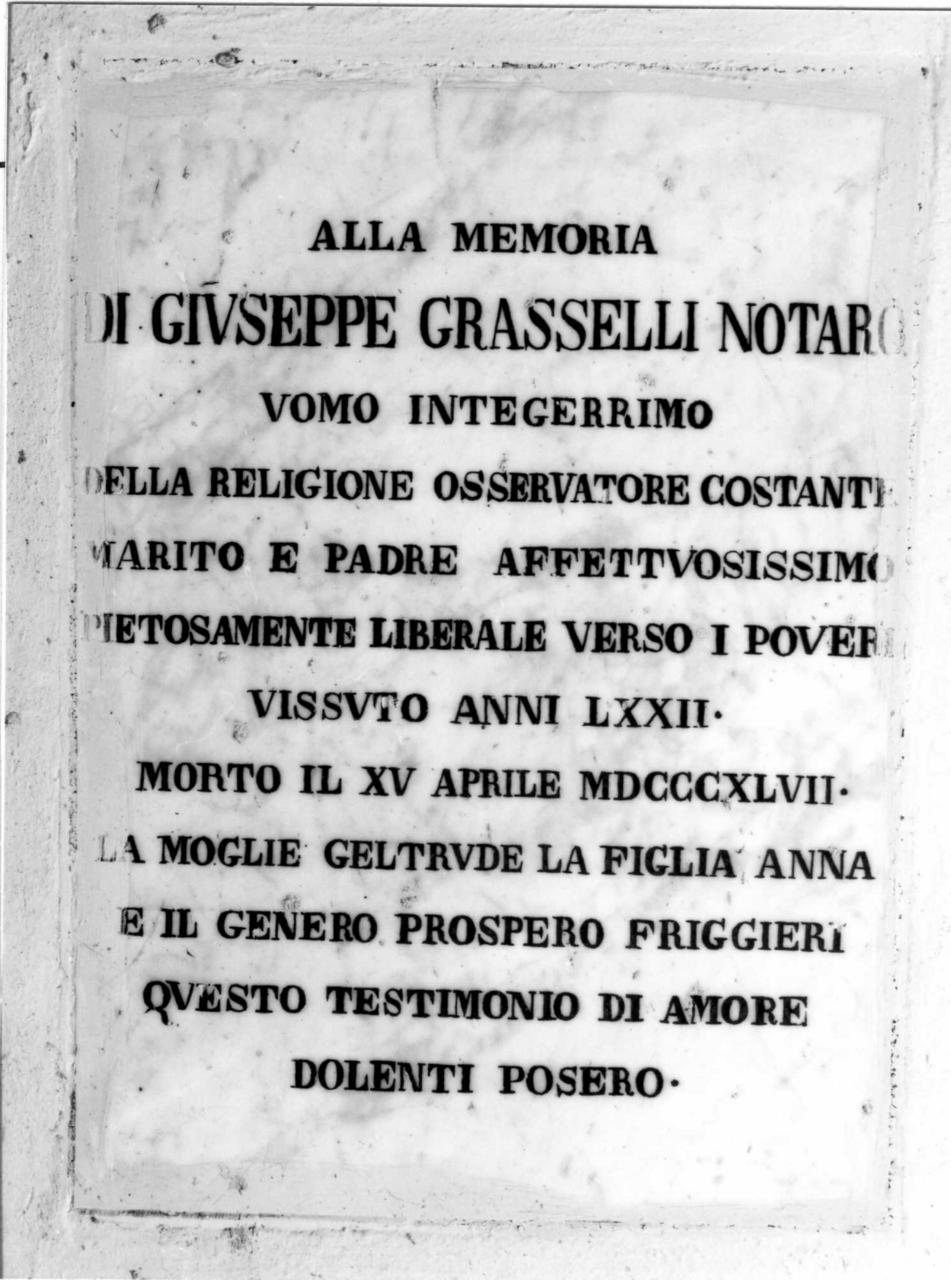 lapide commemorativa - bottega emiliana (metà sec. XIX)