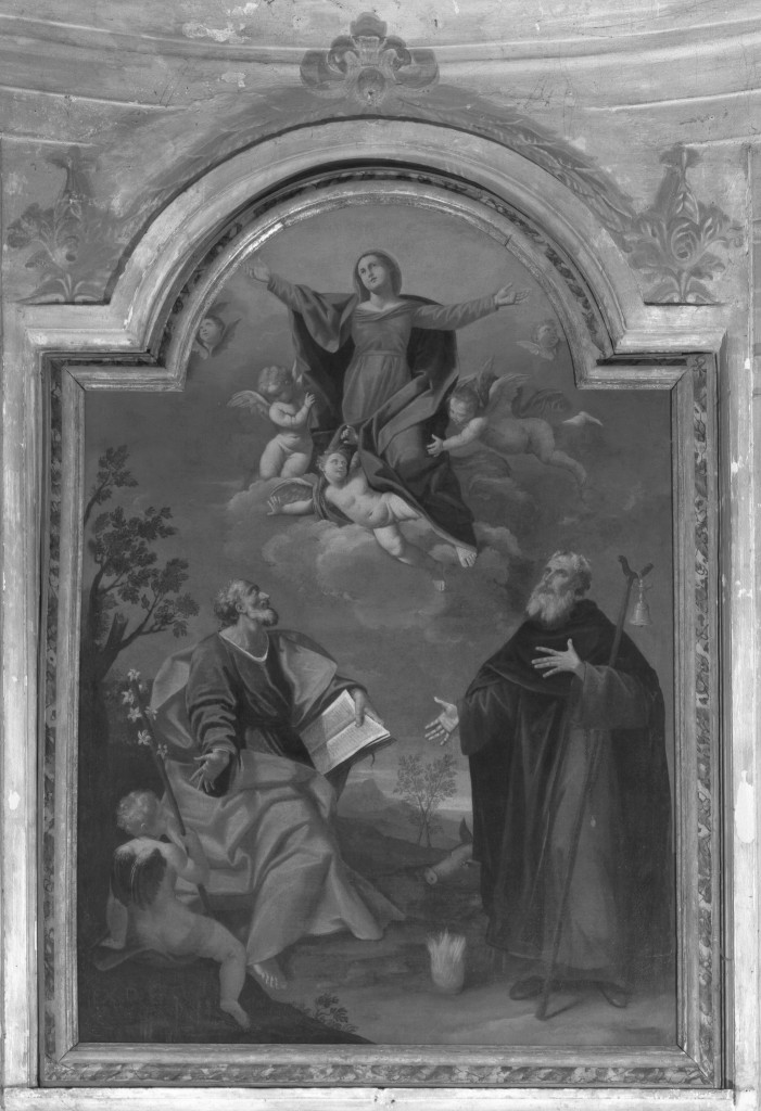 Madonna Assunta con angeli, Sant'Antonio Abate e San Giuseppe (dipinto) - ambito emiliano (sec. XVIII)