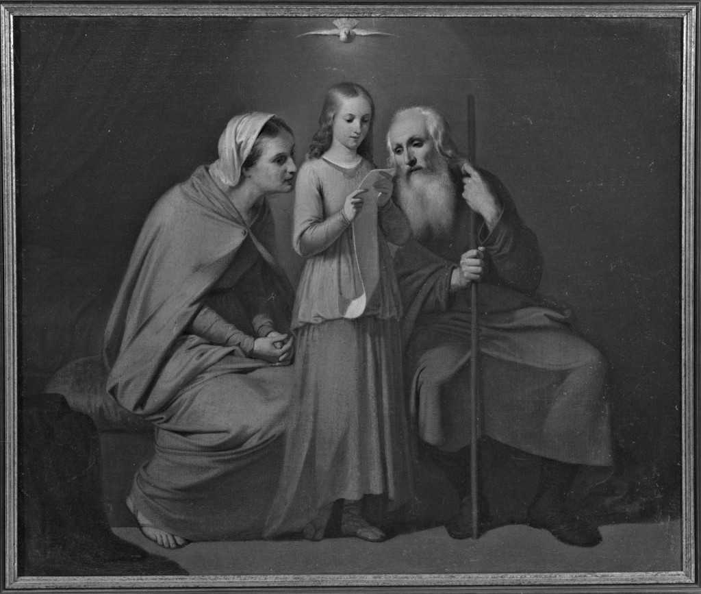 Sant'Anna e San Gioacchino insegnano a leggere a Maria (dipinto) di Malatesta Adeodato (sec. XIX)