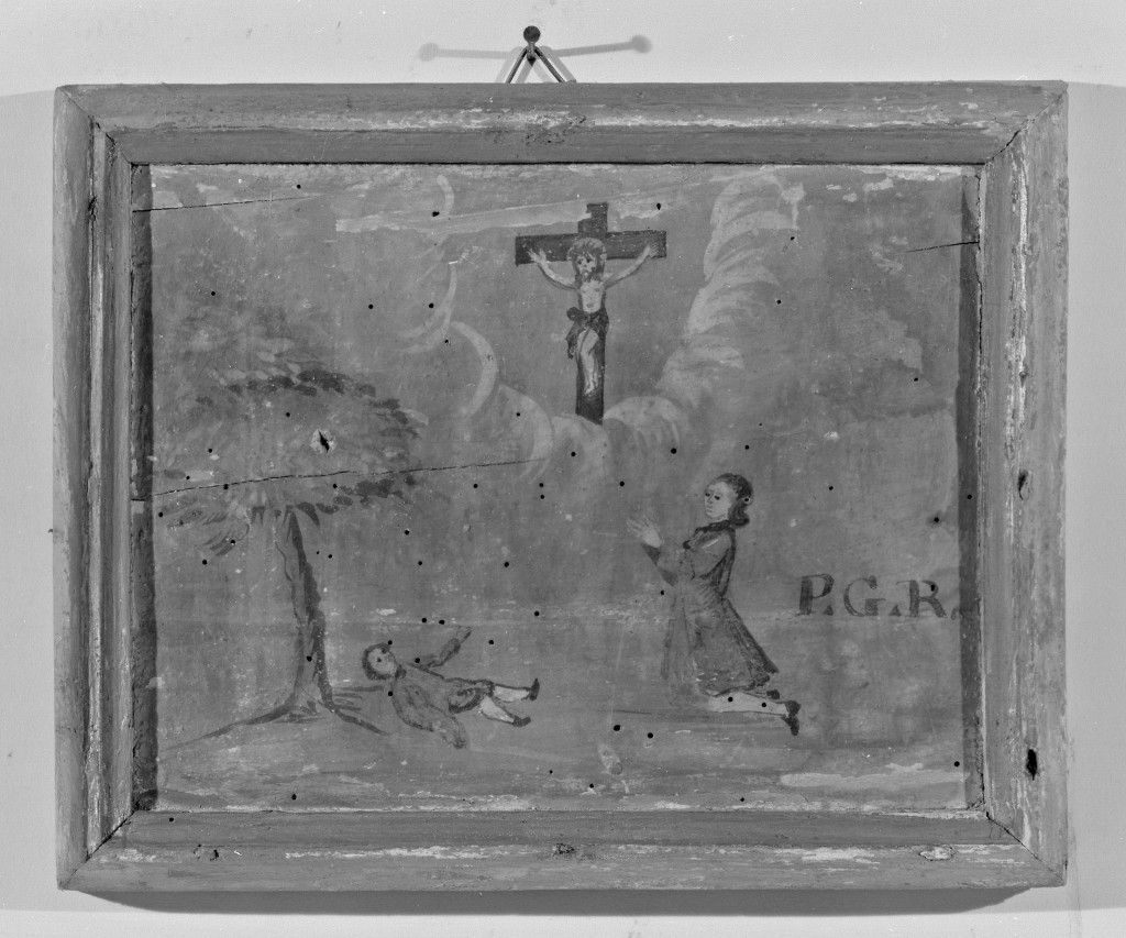 scena di grazia ricevuta (ex voto) - manifattura modenese (sec. XVIII)