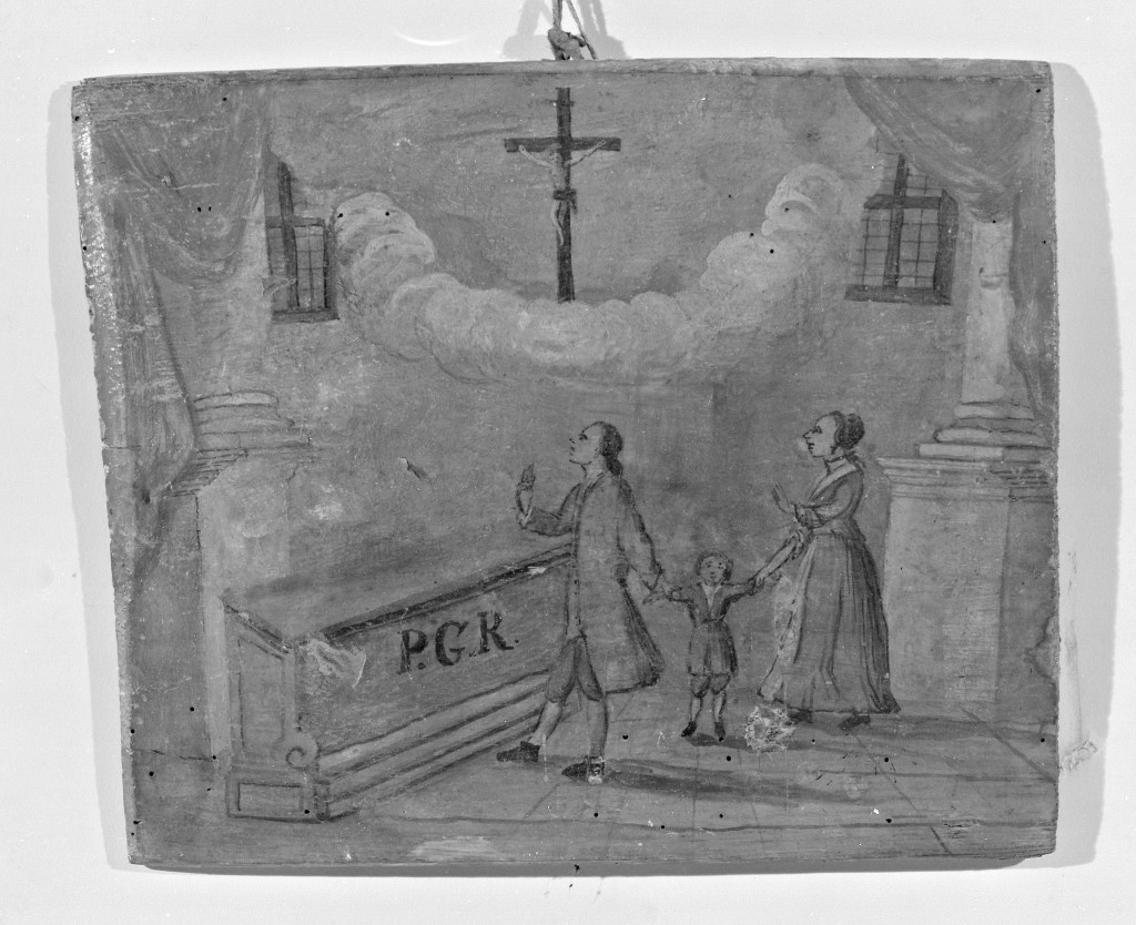 scena di grazia ricevuta (ex voto) - manifattura modenese (sec. XVIII)