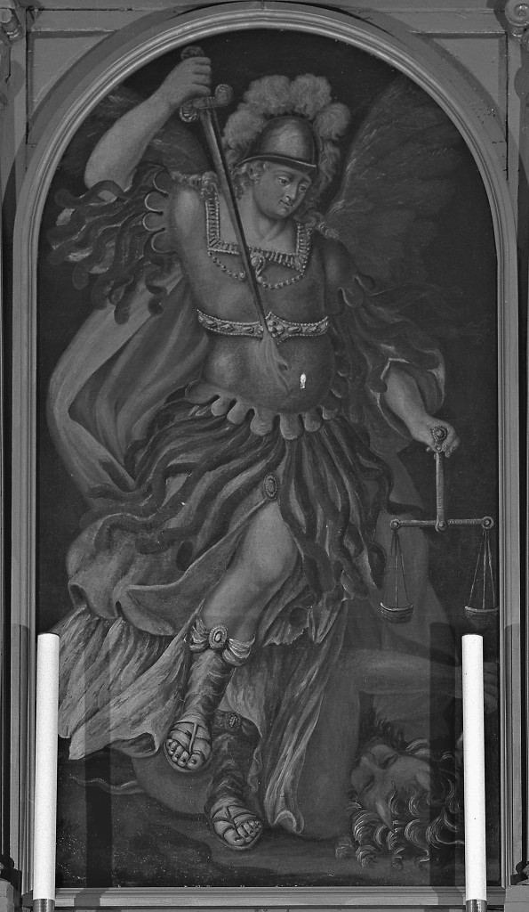 San Michele Arcangelo combatte contro Satana (dipinto) - ambito emiliano (fine/inizio secc. XVIII/ XIX)