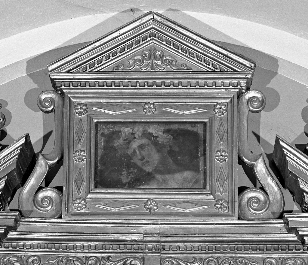 testa d'uomo con ghirlanda (dipinto) - ambito emiliano (sec. XVII)