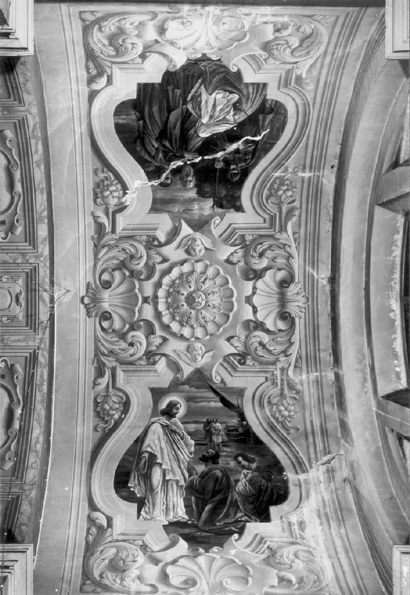 San Giacomo davanti a Gesù; miracolo di San Giacomo (dipinto, complesso decorativo) di Baroni Giuseppe (secondo quarto sec. XX)