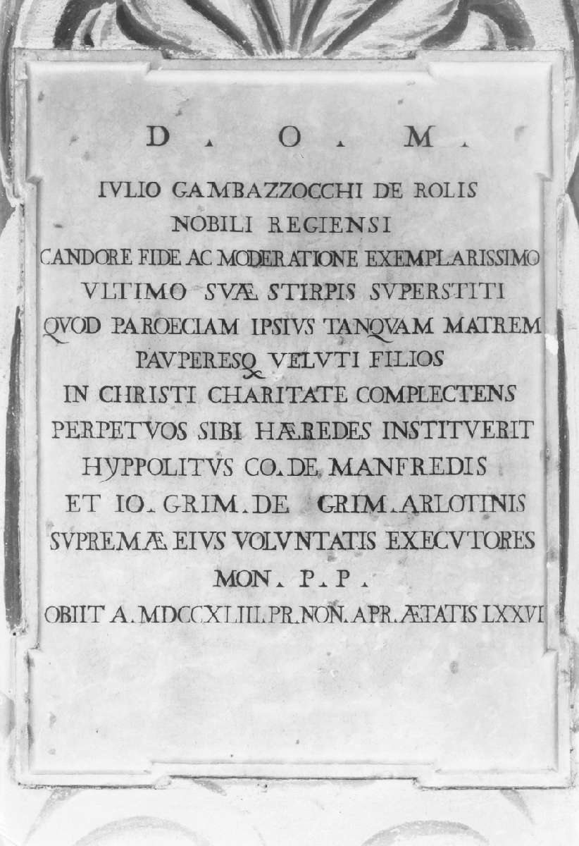 lapide commemorativa - manifattura reggiana (secondo quarto sec. XVIII)