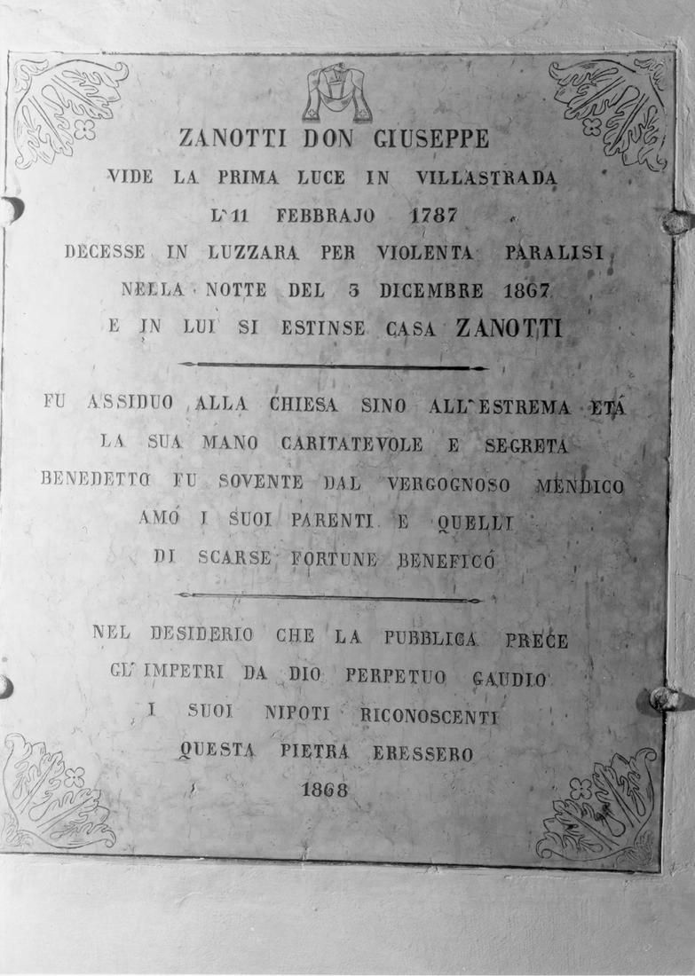 lapide commemorativa - manifattura emiliana (sec. XIX)