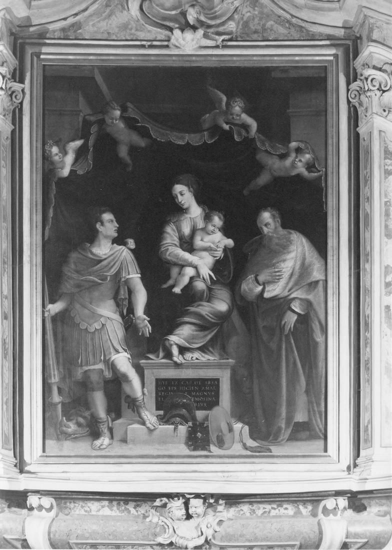 Madonna in trono con Bambino tra San Giorgio e San Gerolamo (dipinto) - ambito emiliano-lombardo (sec. XVI)