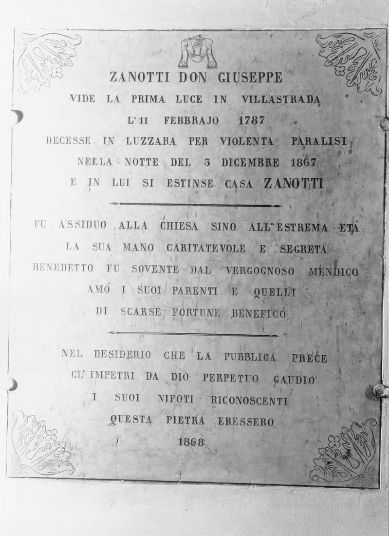 lapide commemorativa - manifattura emiliana (sec. XX)