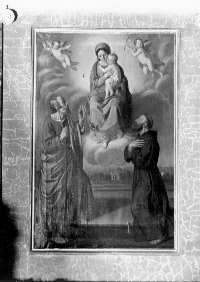 Madonna con Bambino in gloria con San Giuseppe e San Francesco d'Assisi (dipinto) di Zatti Carlo (attribuito) (metà sec. XIX)
