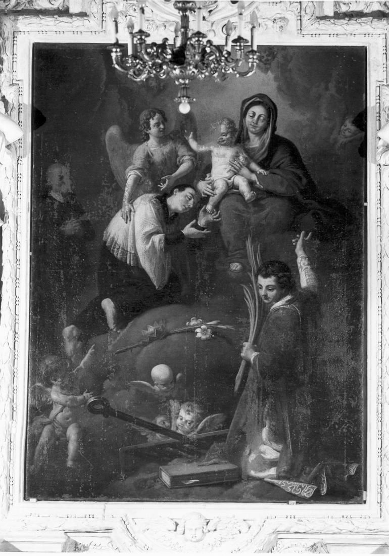 Madonna con Bambino, San Lorenzo, San Luigi Gonzaga e un donatore (dipinto) - ambito emiliano (seconda metà sec. XVII)
