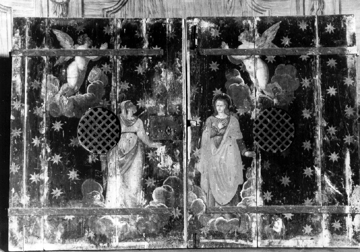 Madonna, Santa Maria Maddalena e angeli (sportello, frammento) - ambito emiliano (seconda metà sec. XVI)