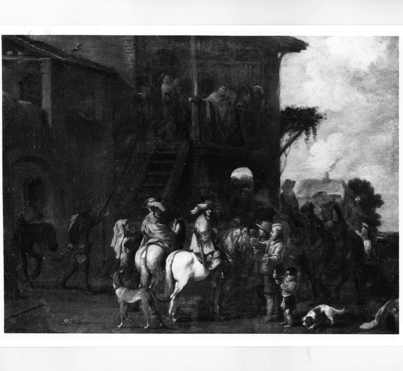 cavalieri ristorati da contadini (dipinto) - ambito olandese (terzo quarto sec. XVII)