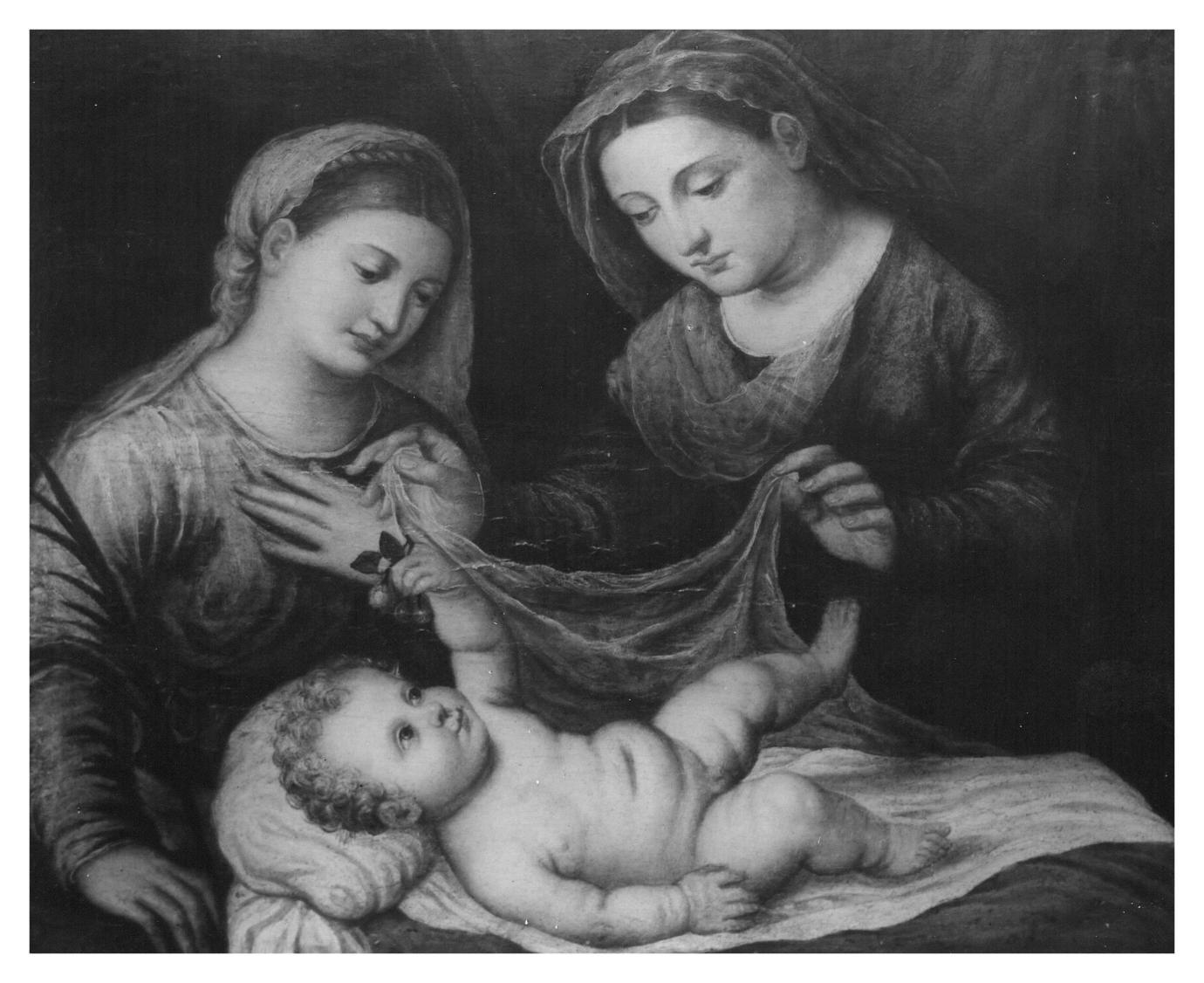Madonna e Santa Giustina in adorazione di Gesù Bambino (dipinto) - ambito veneto (seconda metà sec. XVI)