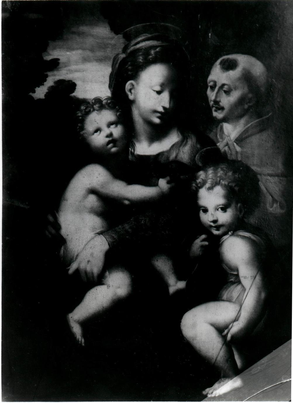 Sacra Famiglia con San Giovannino, San Francesco e commitente (dipinto) di Mazzola Bedoli Girolamo (metà sec. XVI)