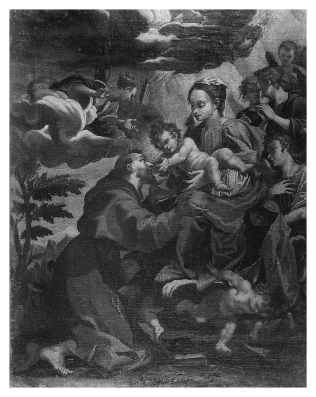 San Felice riceve Gesù Bambino dalla Madonna (dipinto) - ambito emiliano (prima metà sec. XVII)