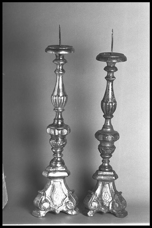 candeliere d'altare, serie - manifattura emiliana (prima metà sec. XIX)