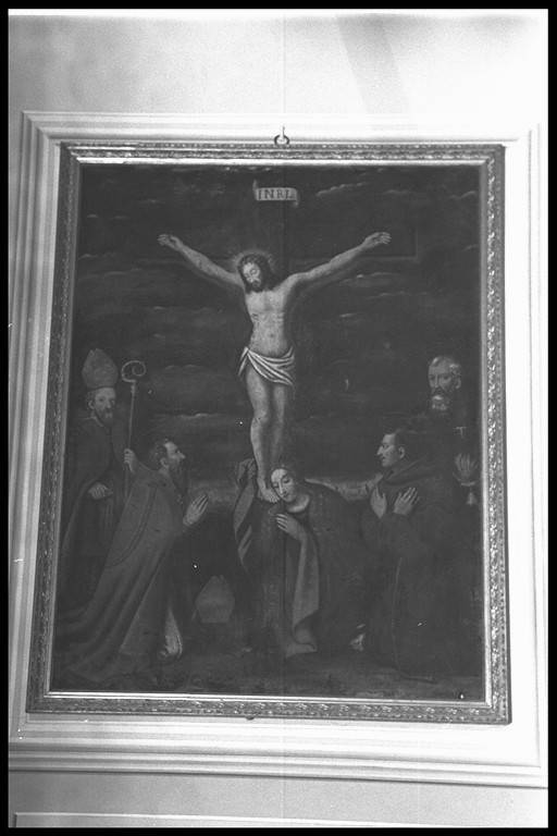 Cristo in croce con la Maddalena, Sant'Apollinare, Sant'Antonio da Padova, Sant'Antonio Abate e San Biagio (dipinto) - produzione modenese (sec. XVIII)