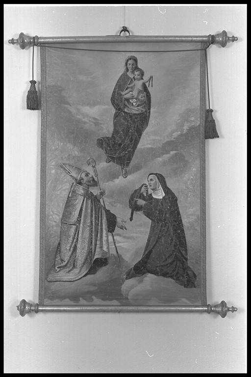 Madonna della Cintura con San Geminiano e santa monaca (stendardo processionale) - manifattura emiliana (fine/inizio secc. XIX/ XX)