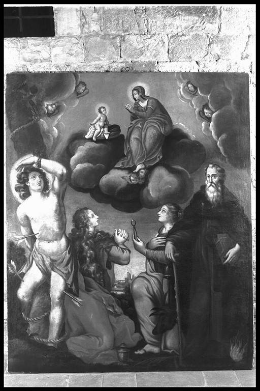 Madonna della Ghiara con San Sebastiano, Sant'Antonio Abate, Sant'Apollonia e Santa Maria Maddalena (dipinto) - ambito emiliano (sec. XVII)