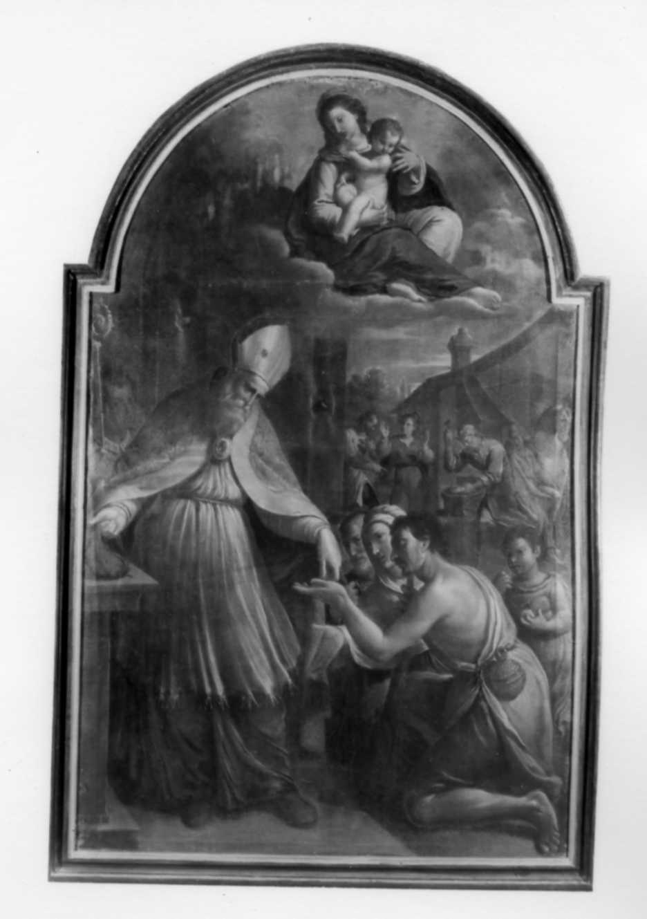 Sant'Eligio dona l'elemosina a San'Alò (dipinto) di Ricci Camillo (prima metà sec. XVII)
