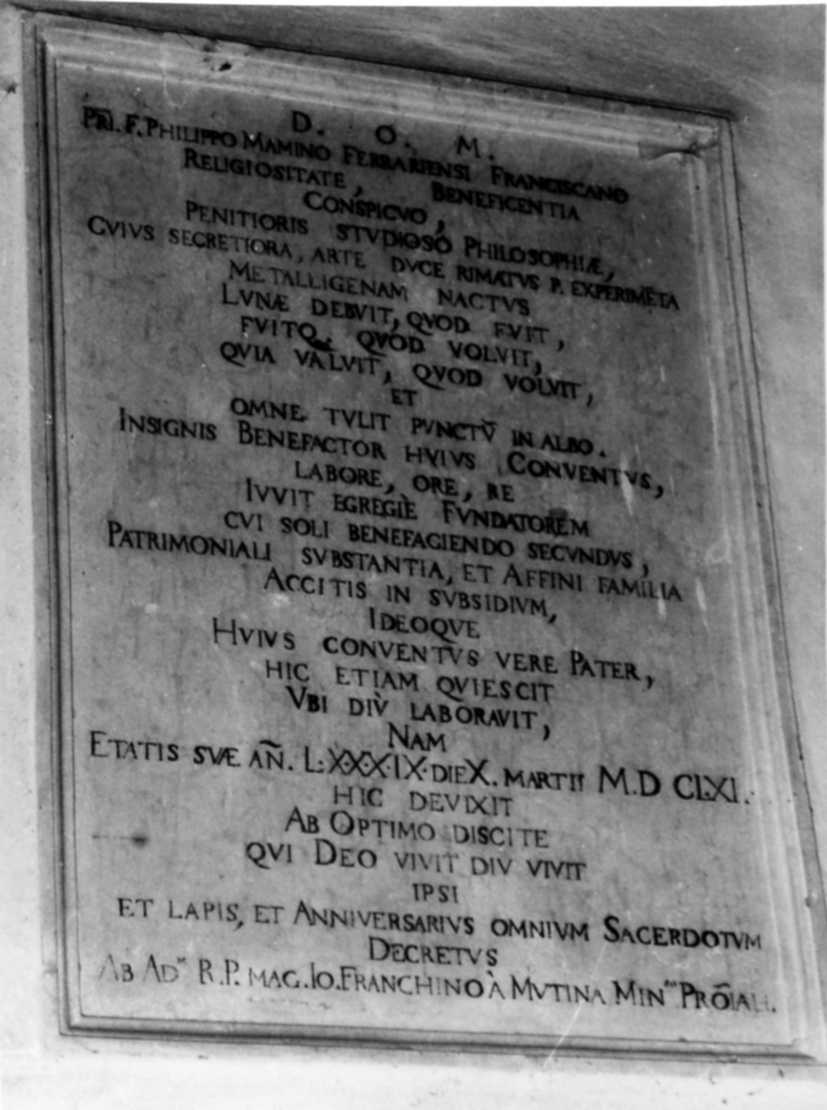 lapide commemorativa - bottega modenese (seconda metà sec. XVII)