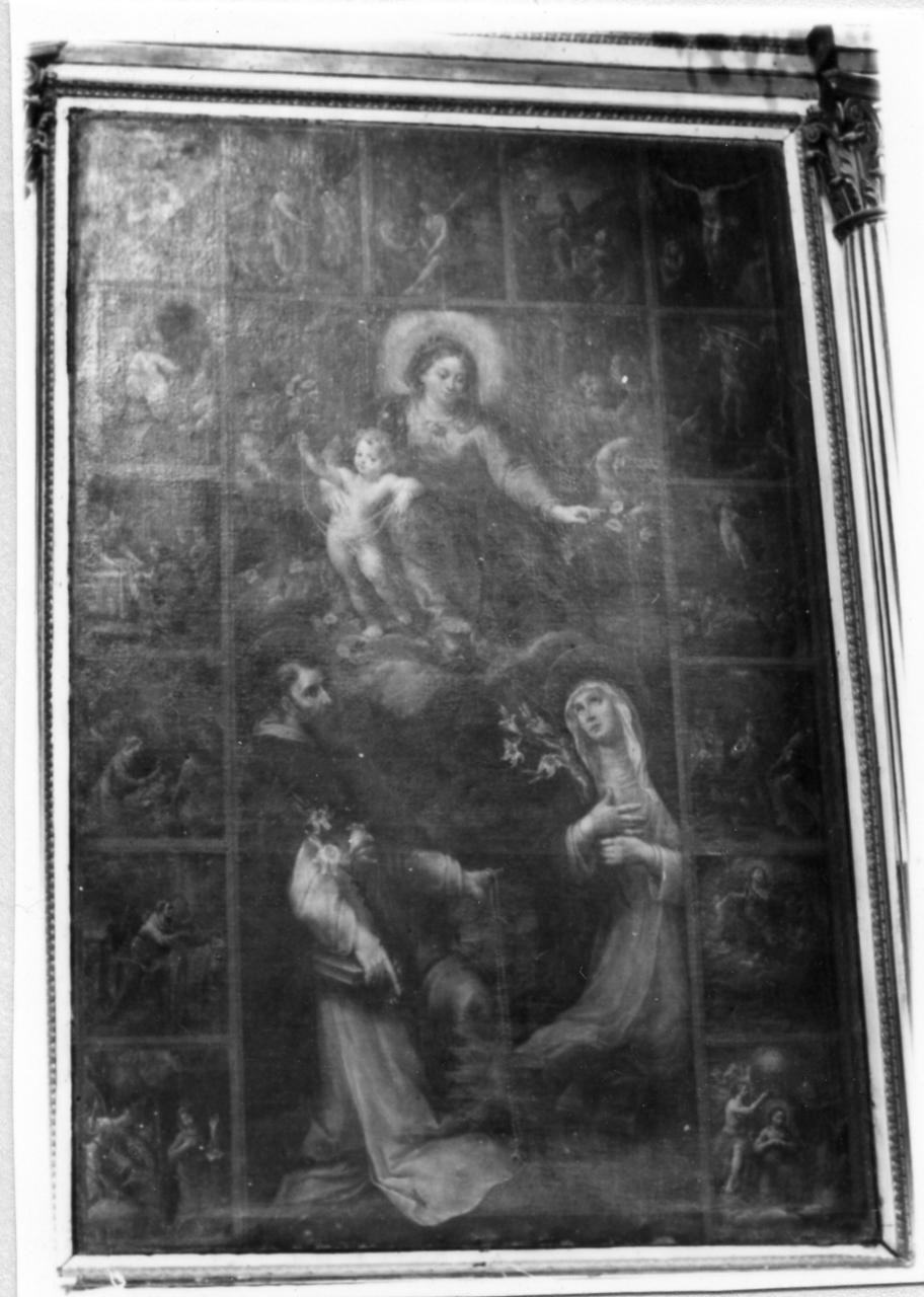 Madonna del Rosario con San Domenico, Santa Caterina da Siena e misteri del rosario (dipinto) - ambito bolognese (metà sec. XVII)