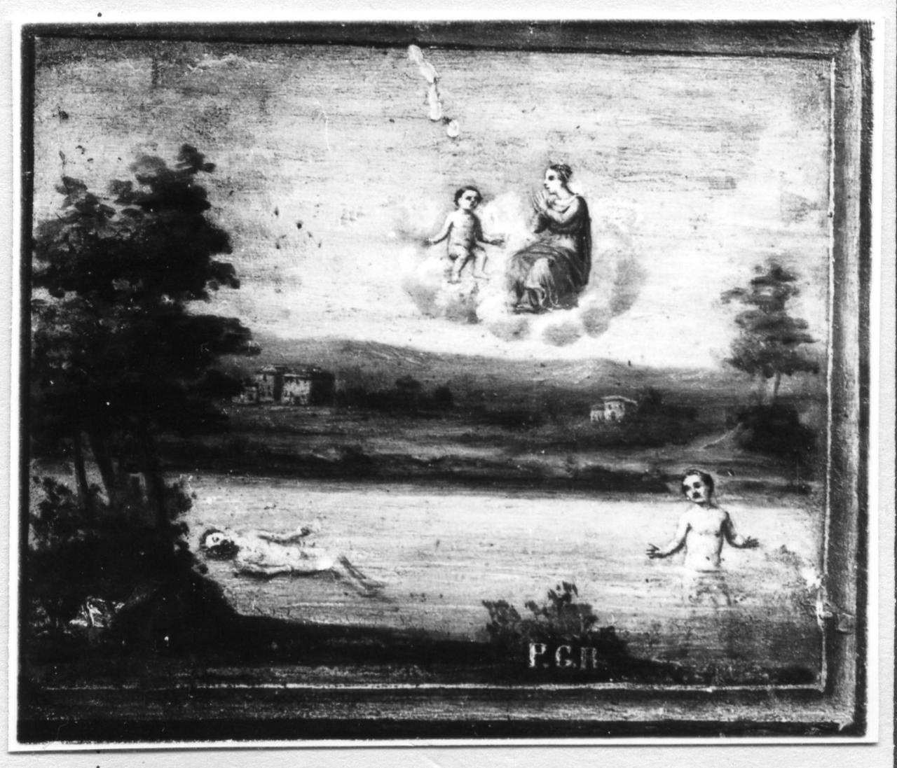 salvataggio in un fiume (ex voto) - ambito modenese (metà sec. XIX)