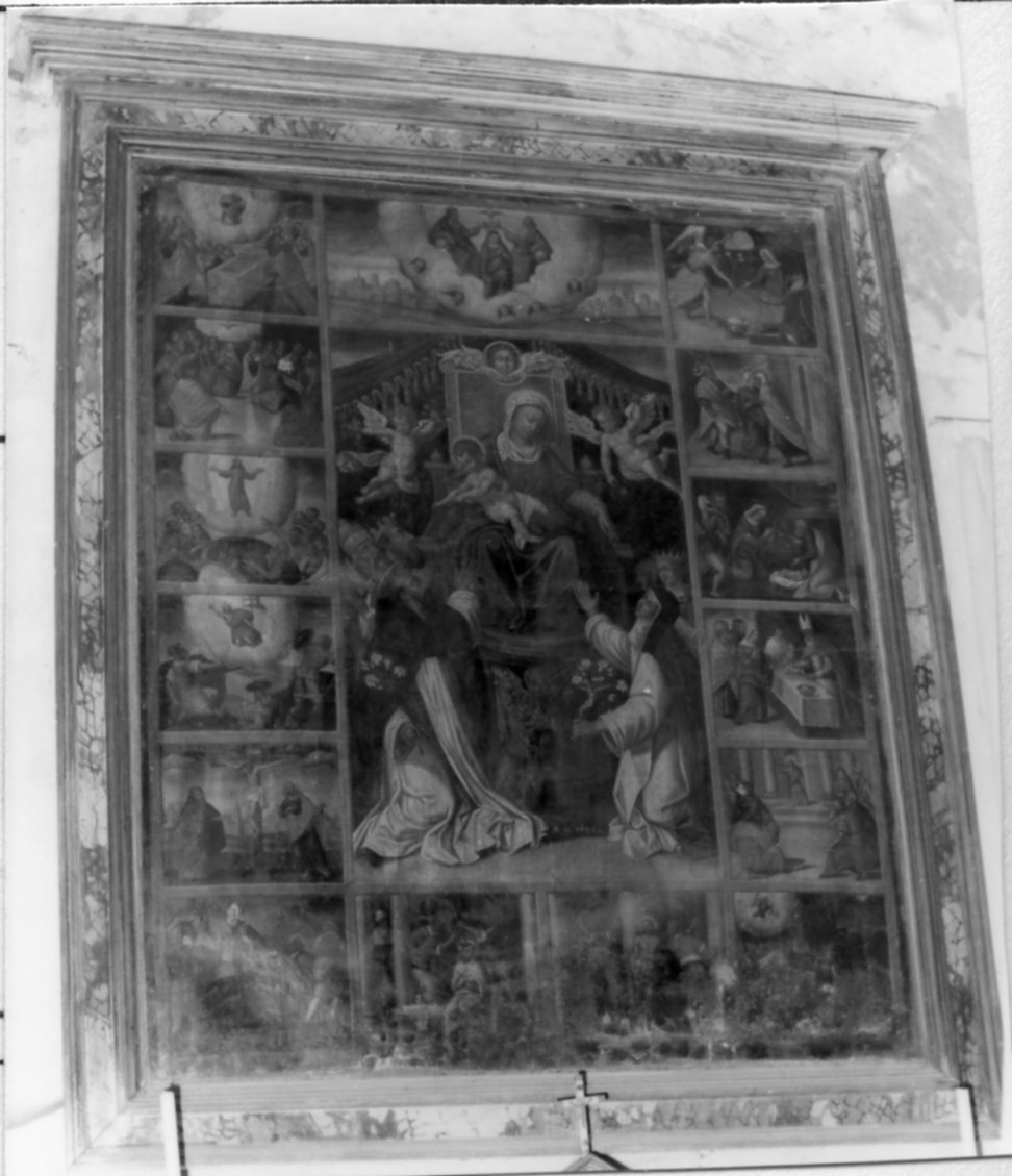 Madonna del Rosario con San Domenico e Santa Caterina, santi e misteri del rosario (dipinto) di Magnanini Ascanio (attribuito) (inizio sec. XVII)
